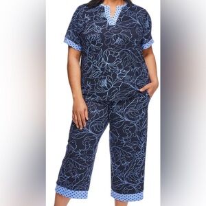 TWO PIECE PYJAMA SET WOMEN’S FLORAL CROPPED SLEEP PANTS T-SHIRT